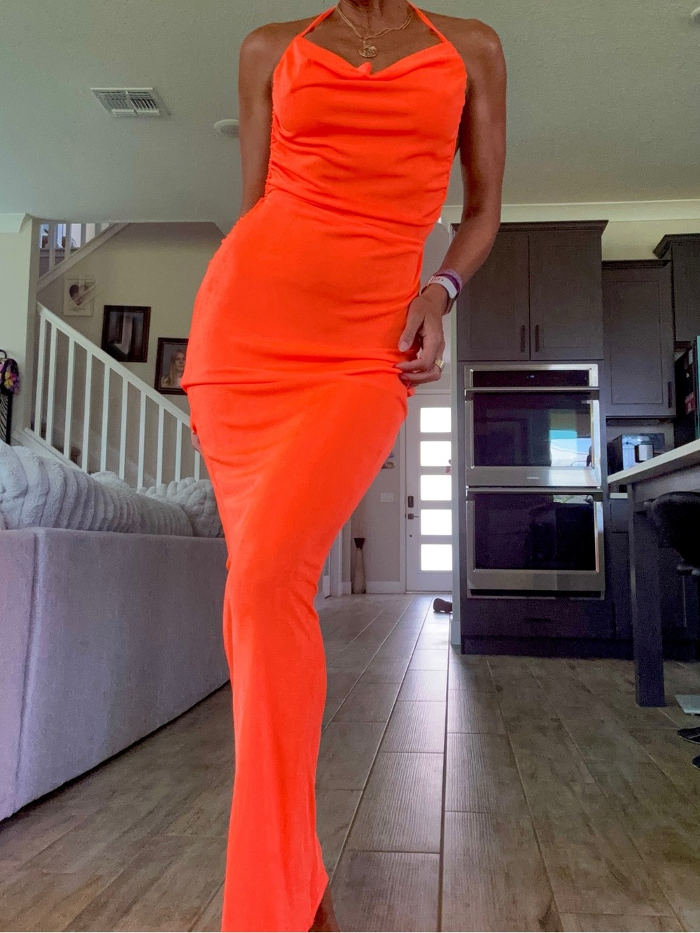 Fashion Nova Halter Maxi Dress in Bright neon orange , new , L - Picture 3 of 3